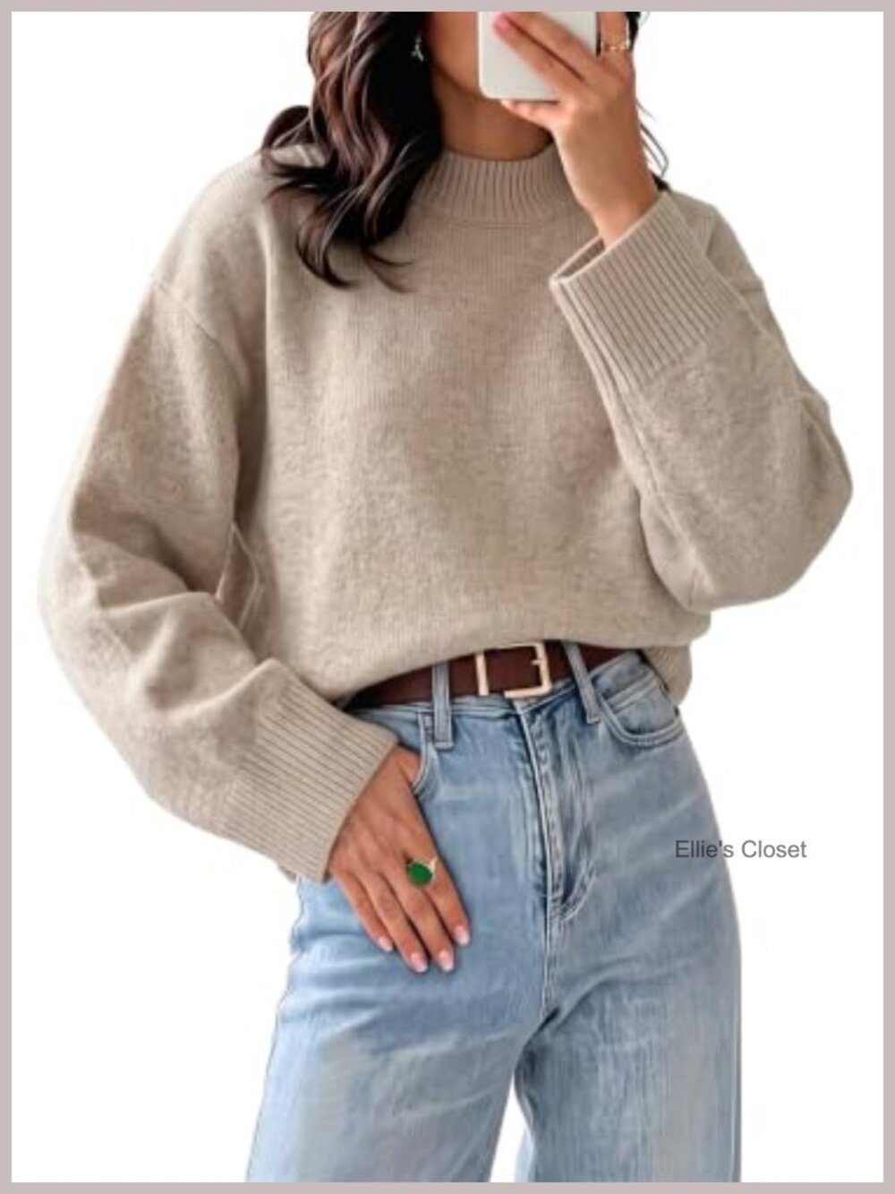 Oversized Knit Batwing Sleeve Pullover Sweater Mock Neck